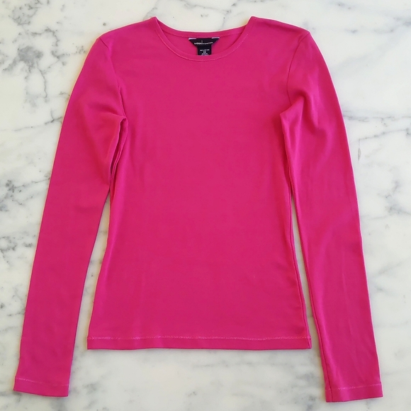 NWOT. Moda International 100% Cotton Hot Pink Crewneck Long Sleeve Tee. - Picture 3 of 4
